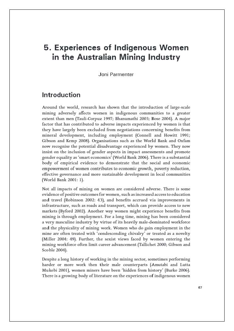 Experiences of Indigenous women in the Australian mining industry